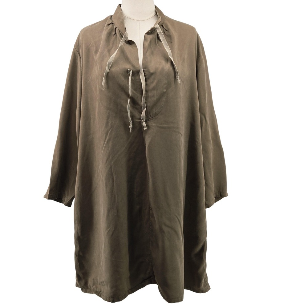Jesse Kamm Dress Womens XS Brown‎ Shirt Dress Knee Length Collared Tie Lyocell